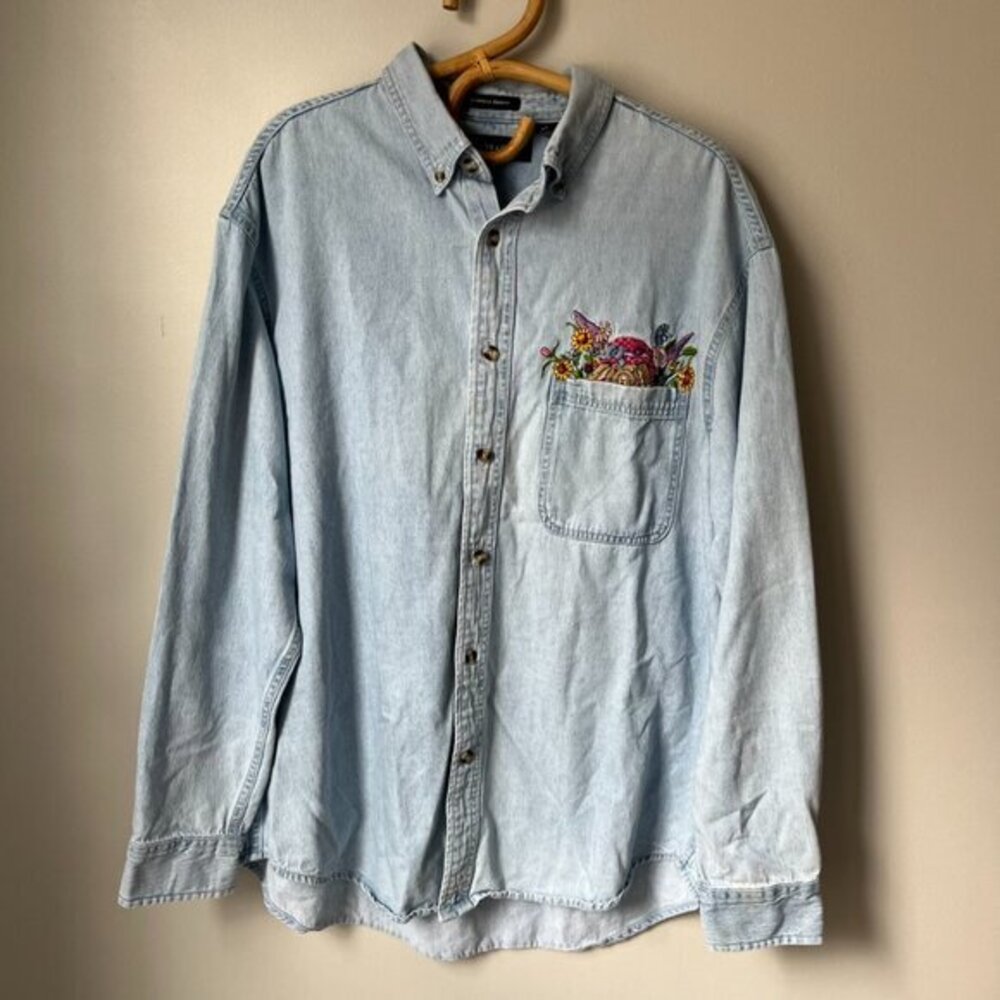 Vintage Bunny Button Down Denim Top Women's Large